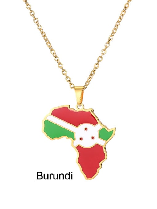 Burundi, Africa Stainless steel Enamel Medallion Ethnic Map of Africa Pendant Necklace