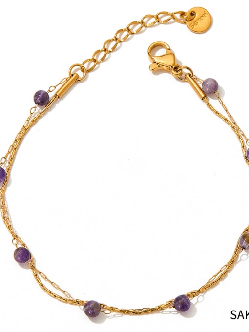 (Bracelet) Purple Natural Stone SAK911 Stainless steel Natural Stone Hip Hop Irregular  Bracelet and Necklace Set