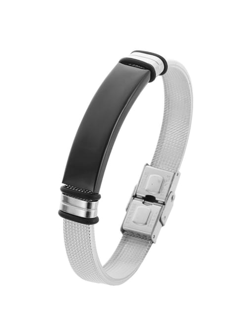 black Titanium Steel Geometric Hip Hop Wristband Bracelet