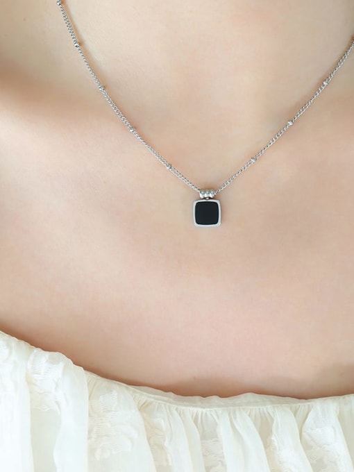 P762 black acrylic steel necklace 39 5cm Titanium Steel Enamel Geometric Dainty Necklace