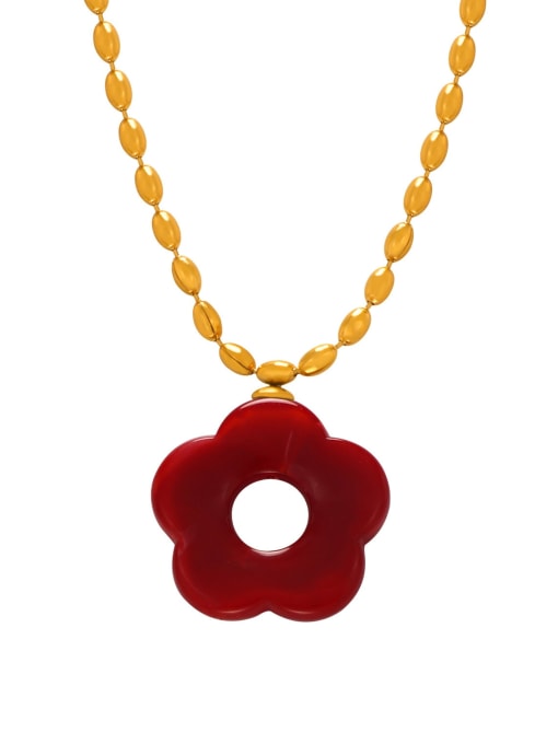 MYTXP103 Red Necklace Brass Resin Flower Minimalist  Earring and Necklace Set