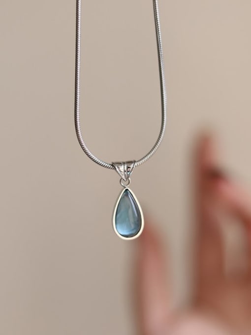 Water drop steel color Titanium Steel Crystal Water Drop Vintage Necklace