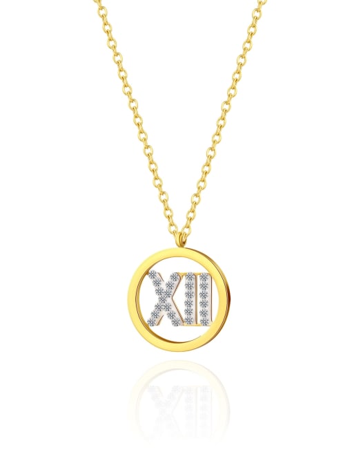 SN22022204 Stainless steel Cubic Zirconia Round Minimalist Letter Pendant Necklace