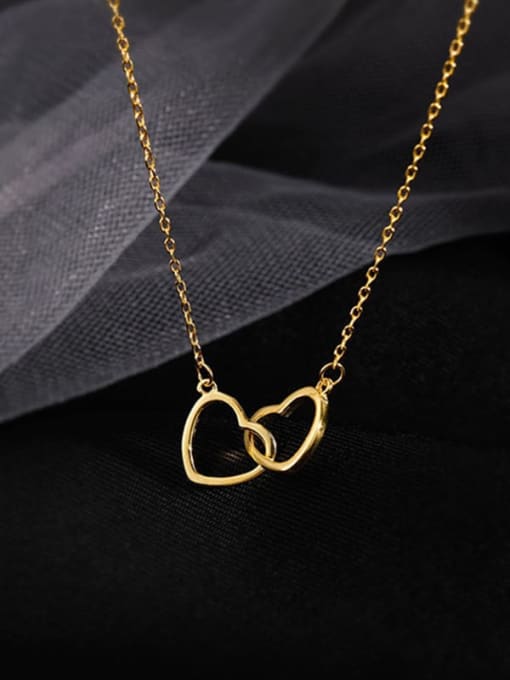 K6141 Love Double Ring Necklace Gold Titanium Steel Heart Minimalist Necklace