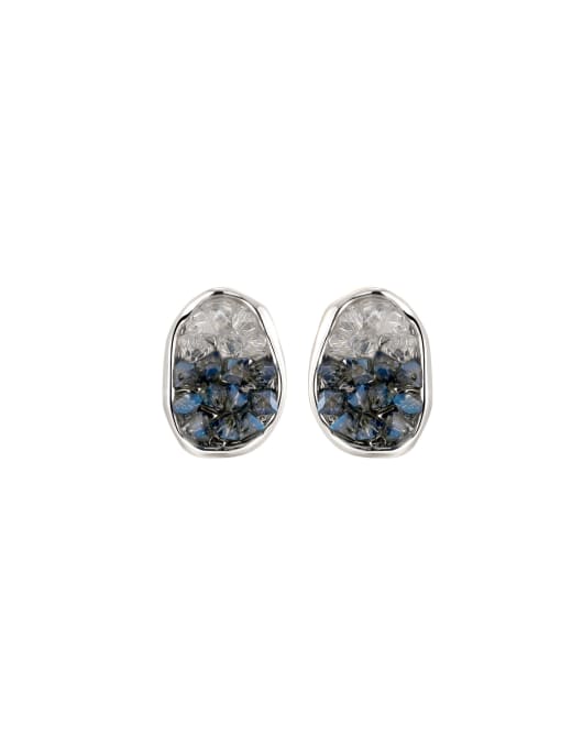 QJM Brass Natural Stone Oval Trend Stud Earring