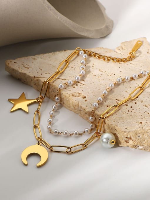 J&D Stainless steel Imitation Pearl Star Moon Dainty Strand Bracelet 1