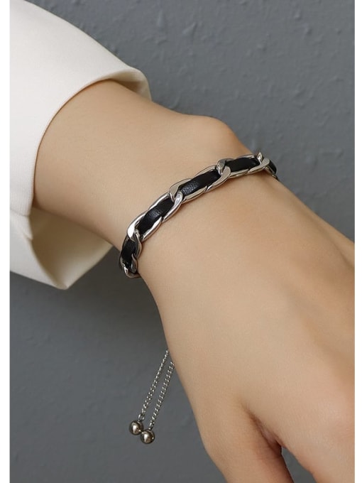 MAKA Titanium 316L Stainless Steel Leather Geometric Vintage Adjustable Bracelet with e-coated waterproof 2
