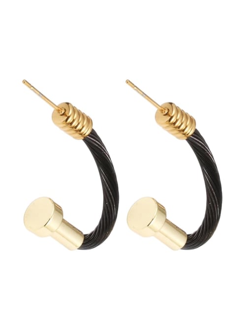 Black nail smooth steel wire earrings Stainless steel Hip Hop Geometric Ring Earring And Bracelet Set