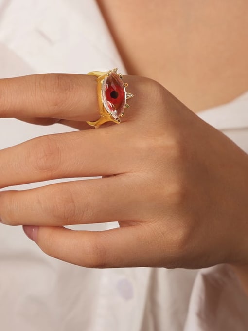 A653 White Red Eyeball Ring Brass Cubic Zirconia Evil Eye Dainty Band Ring