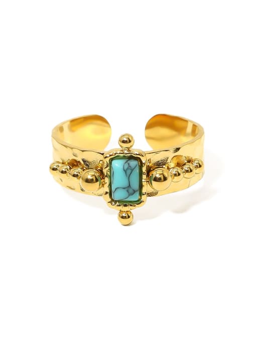 SR21012315T Stainless steel Turquoise Geometric Trend Band Ring