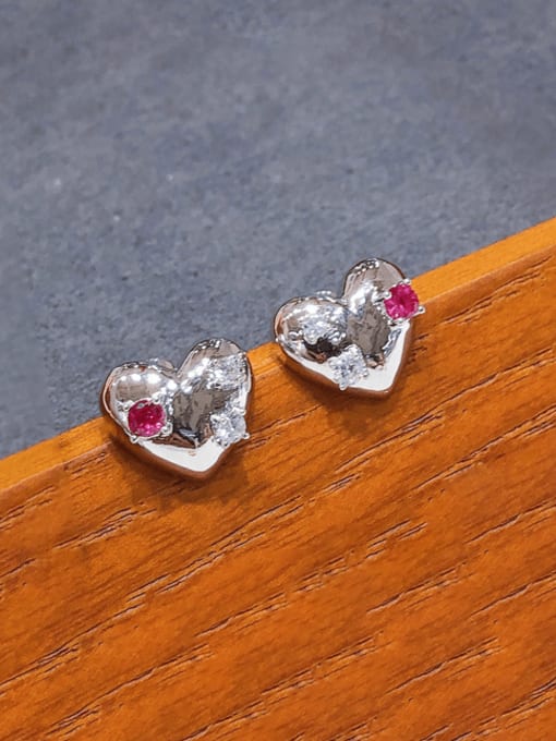 H00256 white gold Brass Cubic Zirconia Heart Vintage Stud Earring