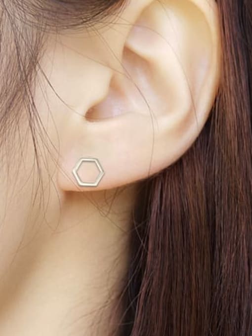 BELII Titanium Steel Hollow  Hexagon Minimalist Single Earring(Single-Only One) 1