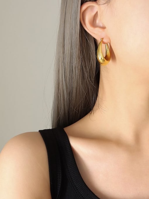 F173 gold large earrings Titanium Steel Geometric Trend Hoop Earring
