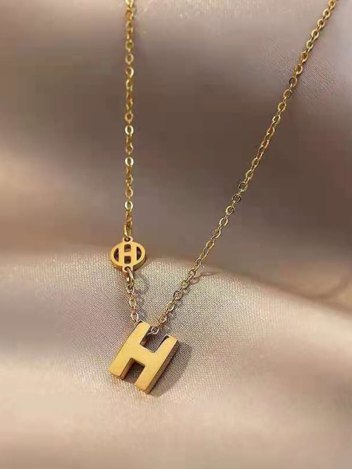 Picture color Titanium Steel  Minimalist Letter Pendant Necklace