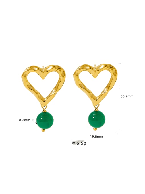 KDE832 Green Agate Stainless steel Natural Stone Heart Hip Hop Drop Earring