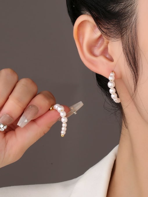 Clioro Brass Imitation Pearl Geometric Dainty Stud Earring 1