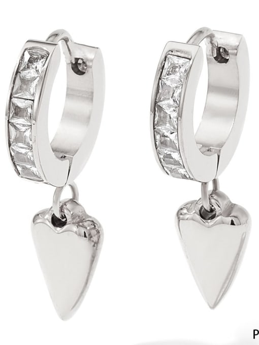 PDE549 Platinum White Stainless steel Cubic Zirconia Heart Trend Stud Earring