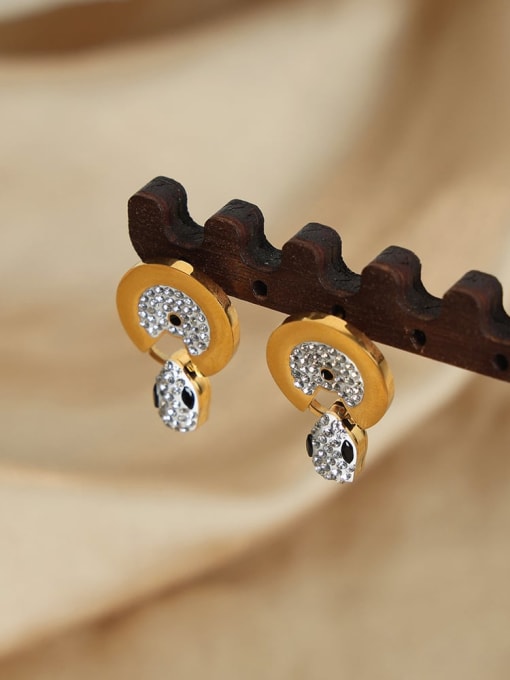 MAKA Titanium Steel Rhinestone Hip Hop Geometric Earring Bracelet and Necklace Set 2