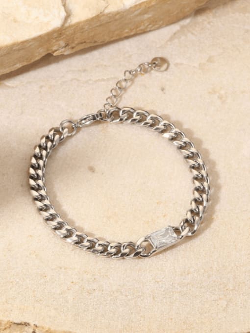 J&D Stainless steel Glass Stone Hollow  Geometric  Chain Vintage Link Bracelet 0