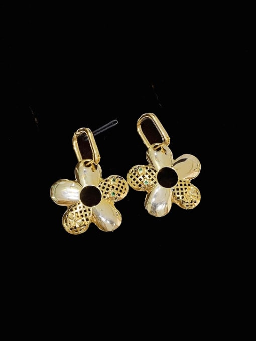 Clioro Brass Cubic Zirconia Flower Vintage Drop Earring