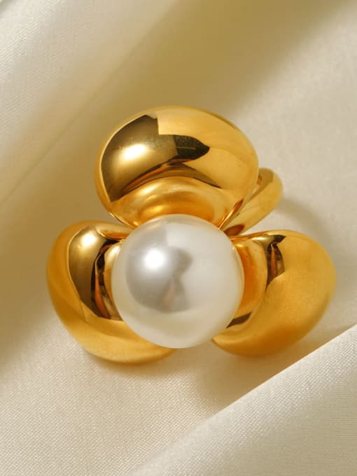 J&D Stainless steel Imitation Pearl Geometric Trend Band Ring 1