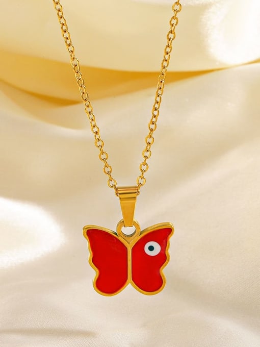 J$L  Steel Jewelry Stainless steel Enamel Butterfly Vintage Necklace 2
