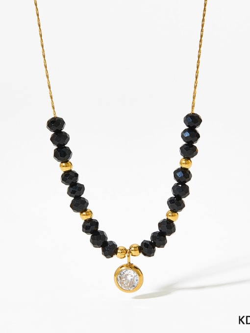 KDD087 Gold Black Stainless steel Crystal Geometric Dainty Beaded Necklace