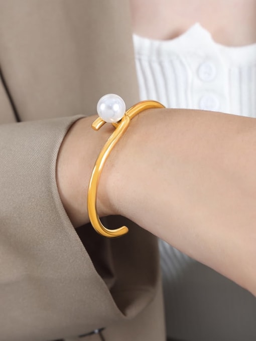 Z193 Gold Bracelet Titanium Steel Imitation Pearl Irregular Minimalist Cuff Bangle