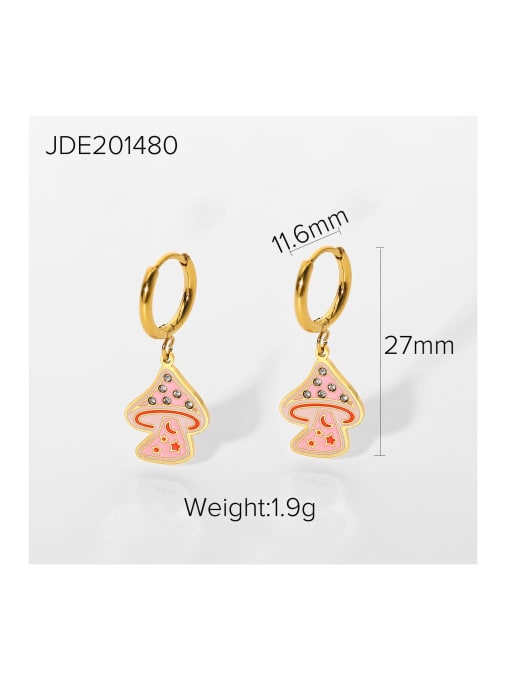JDE201480 Stainless steel Rhinestone Enamel Mushroom Trend Huggie Earring