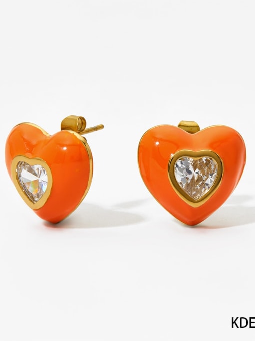 Orange Earrings KDE1913 Stainless steel Cubic Zirconia Heart Dainty Stud Earring