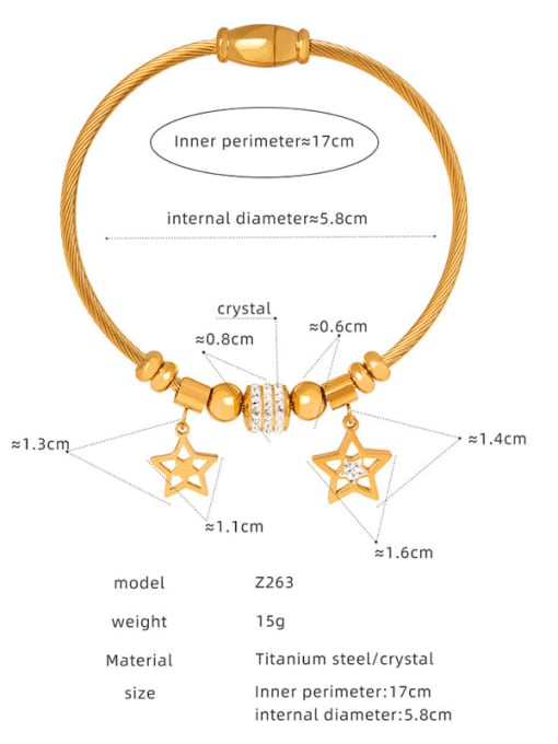 Z263 Gold Bracelet Titanium Steel Cubic Zirconia Geometric Trend Band Bangle