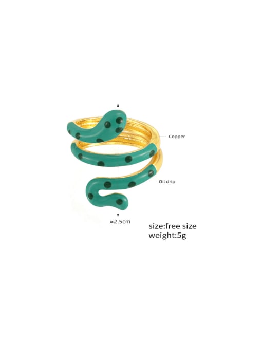 A874 Gold Light Green Oil Drop Ring Brass Enamel Snake Hip Hop Band Ring