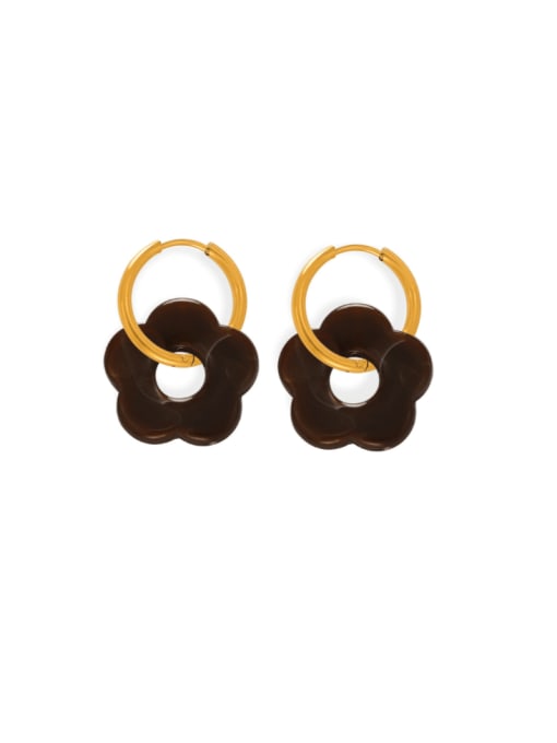 MYTXF107 Dark Brown Earrings Brass Resin Flower Minimalist  Earring and Necklace Set