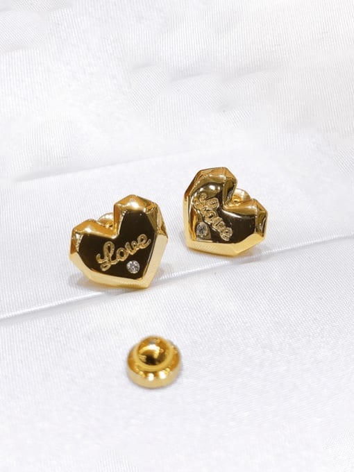 Clioro Brass Rhinestone Heart Vintage Stud Earring 2