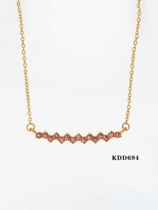 Gold + Pink  KDD694 Stainless steel Cubic Zirconia Geometric Dainty Necklace