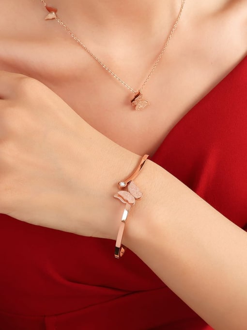 rose gold Titanium 316L Stainless Steel Butterfly Minimalist Cuff Bangle with e-coated waterproof