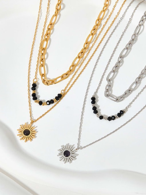 Clioro Stainless steel Miyuki Millet Bead Flower Trend Multi Strand Necklace 2