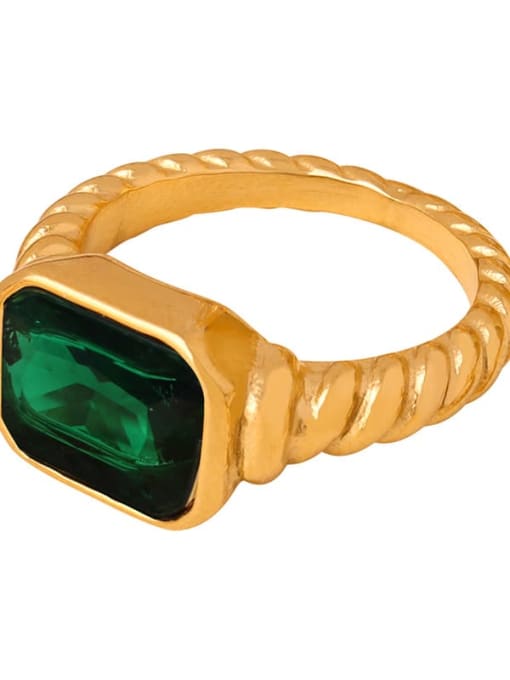 A504 Golden Green Trinitite Ring No.8 Titanium Steel Glass Stone Geometric Hip Hop Band Ring