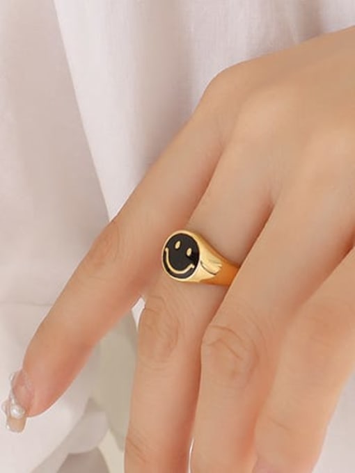 A341 gold ring Titanium Steel Enamel Smiley Cute Band Ring