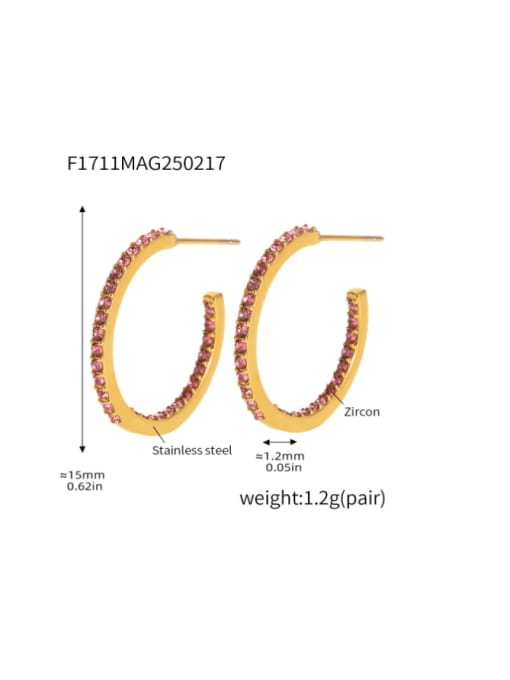 F1711 B Gold  Pink Zircon Earrings 15mm Stainless steel Cubic Zirconia Geometric Minimalist Stud Earring