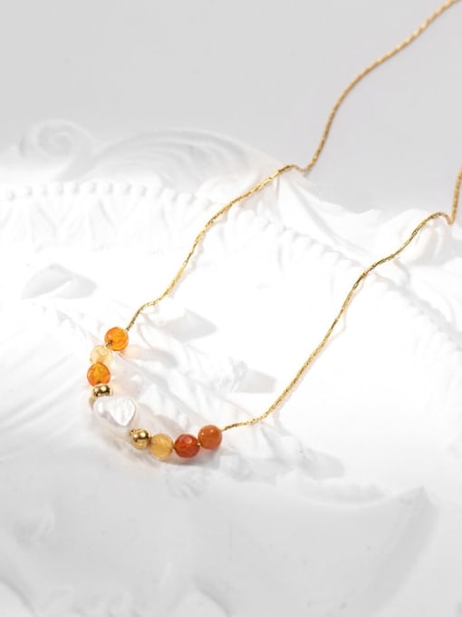 Sn22042601 orange Stainless steel Freshwater Pearl Dainty Necklace