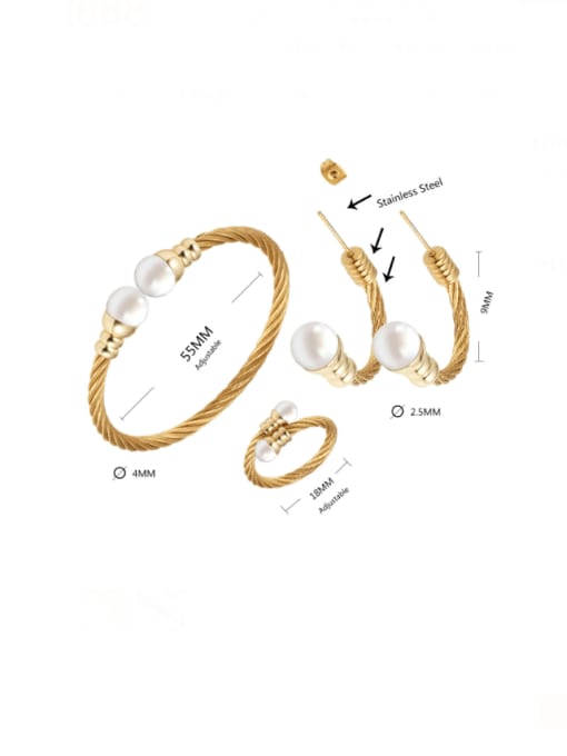SONYA-Map Jewelry Stainless steel Imitation Pearl Hip Hop Irregular   Ring Earring And Bracelet Set 2