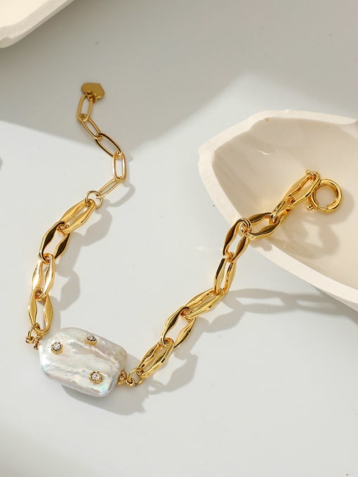 J&D Brass Freshwater Pearl Geometric Dainty Bracelet 0