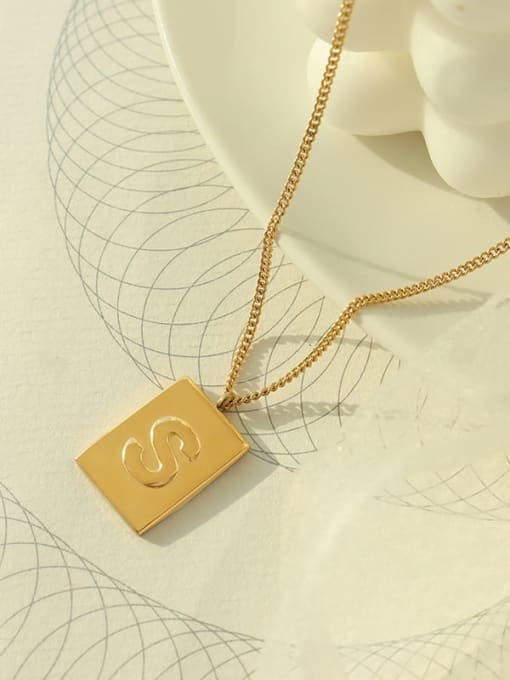 P729 letter s  Pendant Gold 40 +5cm Titanium Steel Letter Hip Hop Rectangle Pemdamt Necklace
