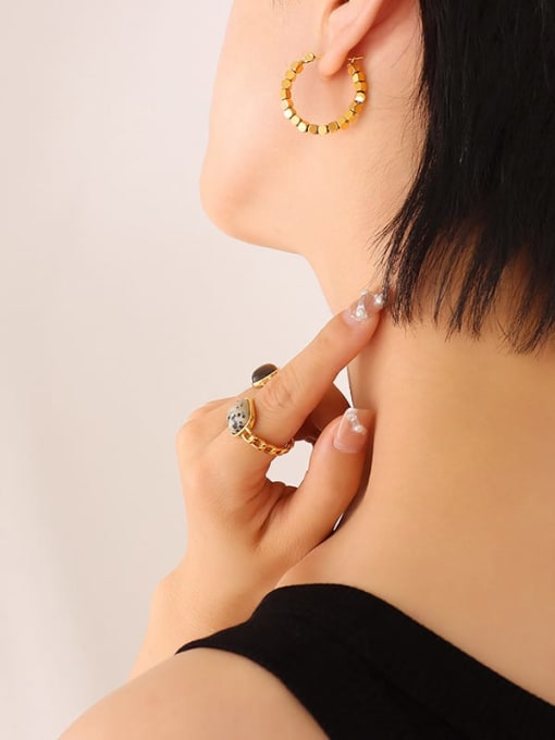 F646 Gold Earrings Titanium Steel Vintage Geometric  Earring And Bracelet Set