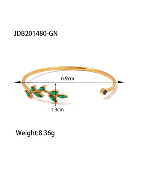 JDB201480 GN Stainless steel Cubic Zirconia Leaf Vintage Cuff Bangle