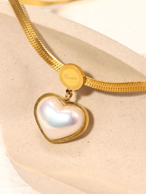 J&D Stainless steel Imitation Pearl Heart Trend Cuban Necklace 1