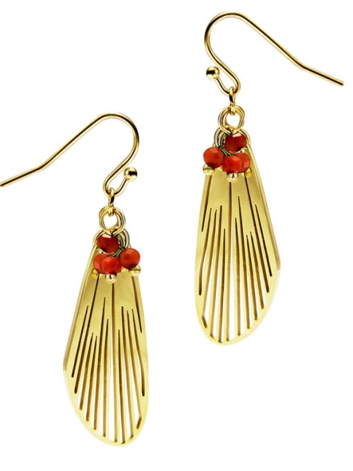 YAYACH Titanium Steel + Artificial Coral Multi Color Feather Trend Drop Earring