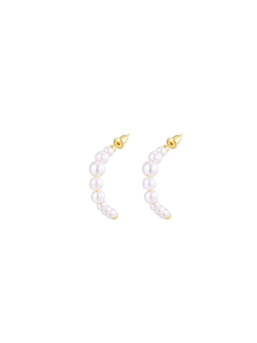 Clioro Brass Imitation Pearl Geometric Dainty Stud Earring 0