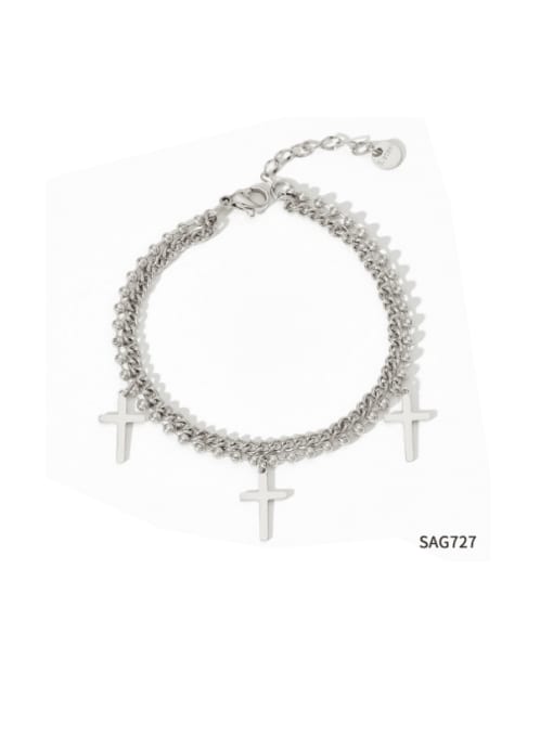 SAG727 steel Stainless steel Cross Hip Hop  Multilayer  Chain Strand Bracelet
